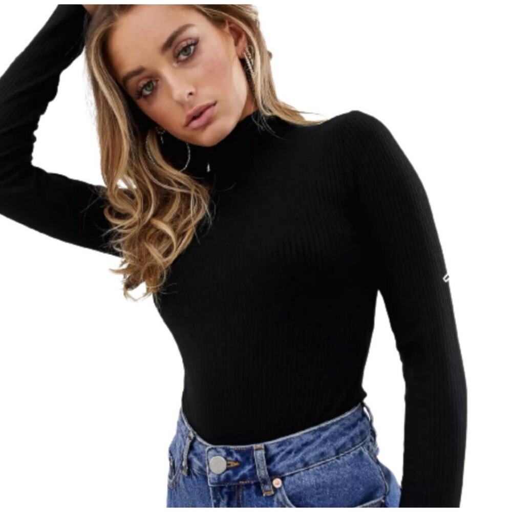 Topshop Black Ribbed Turtleneck Blouse
